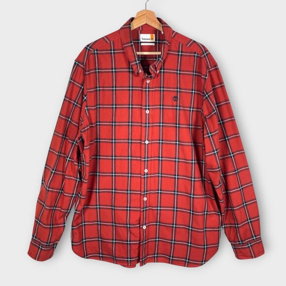 TIMBERLAND Regular Fit Light Flannel Shirt Mens XXL Burnt Orange Plaid Outdoor - Picture 1 of 10